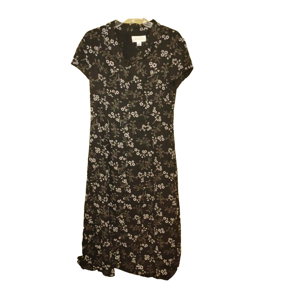 Casual Corner Annex Black White Floral Maxi Dress Sweetheart Collar Button Vneck - Picture 5 of 12